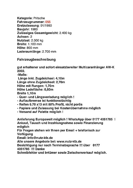 Multicaranhänger AW-K 2002 Langmaterial