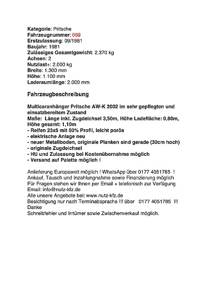 Multicaranhänger AW-K 2002 Pritsche 