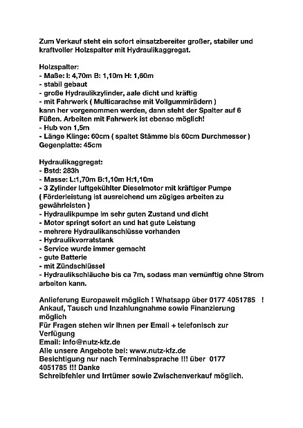 Holzspalter mit Hydraulikaggregat  (Nr: 15)