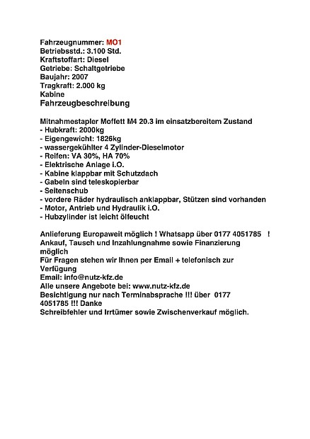 Moffett M4 20.3 Mitnahmestapler Allrad Klappfuss(Nr: MO1)